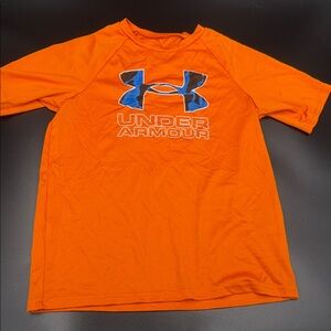 Under Armour Vibrant Orange Tee with Blue Logo Heatgear